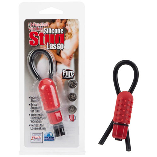 10-Function Vibrating Silicone Stud Lasso, Cock Ring, Red, California Exotic Novelties