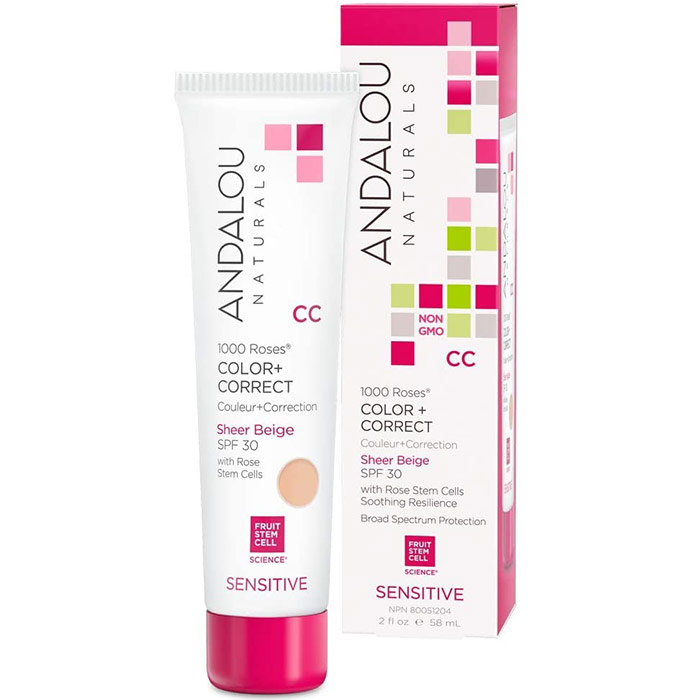 1000 Roses Color + Correct Sheer Nude SPF 30 (CC Cream), 2 oz, Andalou Naturals