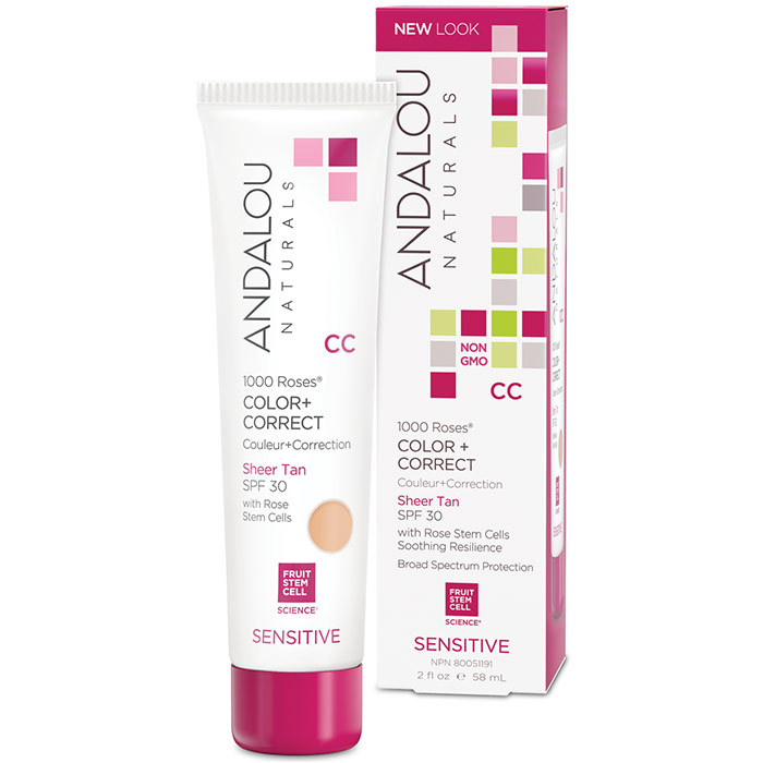 1000 Roses Color + Correct Sheer Tan SPF 30 (CC Cream), 2 oz, Andalou Naturals