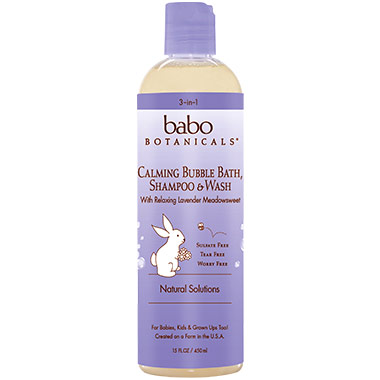 3 in 1 Calming Bubble Bath, Shampoo & Wash, Lavender Meadowsweet, 15 oz, Babo Botanicals