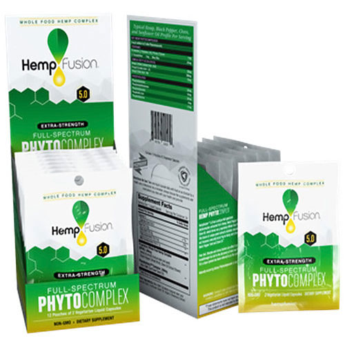 Hemp Fusion 5.0 Extra-Strength Phytocomplex Vegetarian Liquid Capsules, 2 Capsules x 12 Packets, HempFusion