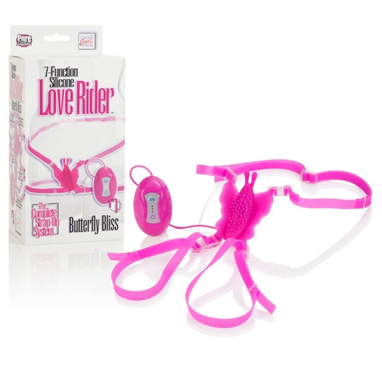 7-Function Silicone Love Rider, Butterfly Bliss - Pink, Strap-On Vibe, California Exotic Novelties