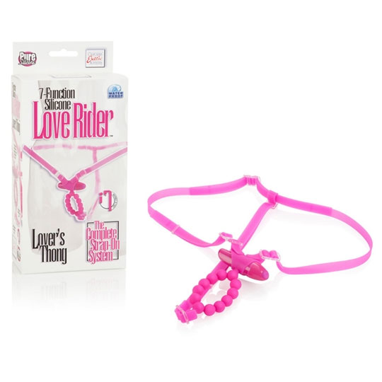 7-Function Silicone Love Rider, Lovers Thong - Pink, Strap-On Vibe, California Exotic Novelties