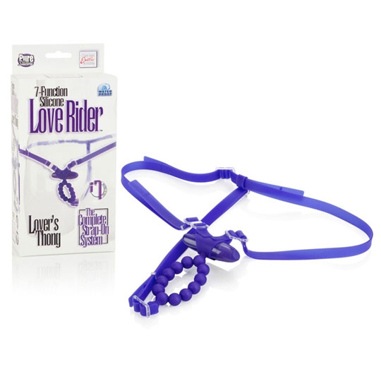 7-Function Silicone Love Rider, Lovers Thong - Purple, Strap-On Vibe, California Exotic Novelties