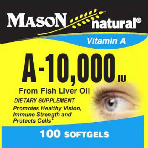 Vitamin A 10000 IU From Fish Liver Oil, 100 Softgels, Mason Natural