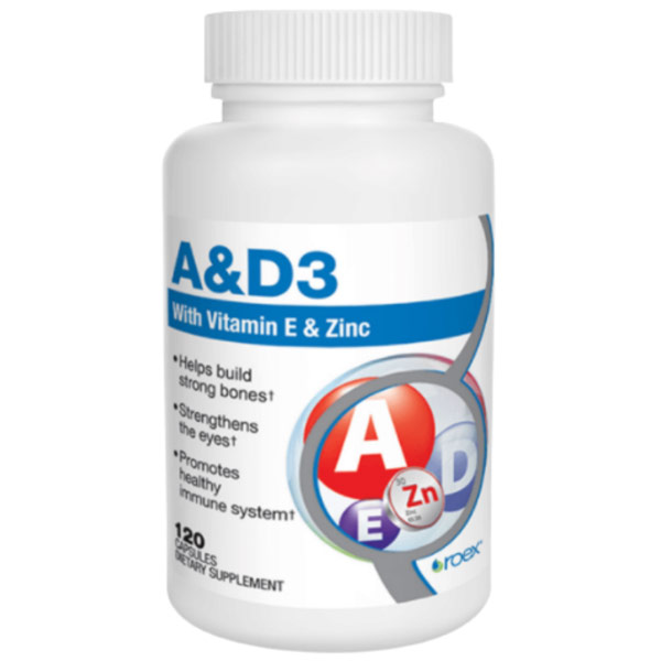 Vitamin A & D3 Formula plus Vitamin E & Zinc, 120 Capsules, Roex