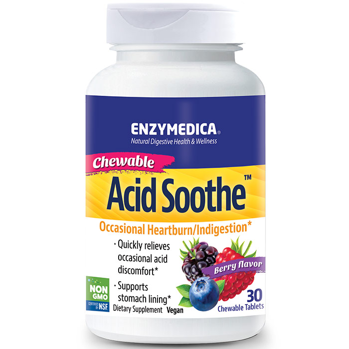 Acid Soothe Chewable, Berry Flavor, 30 Tablets, Enzymedica