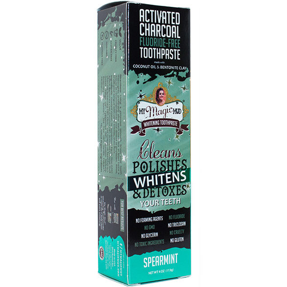 Activated Charcoal Fluoride Free Whitening Toothpaste, Spearmint, 4 oz, My Magic Mud