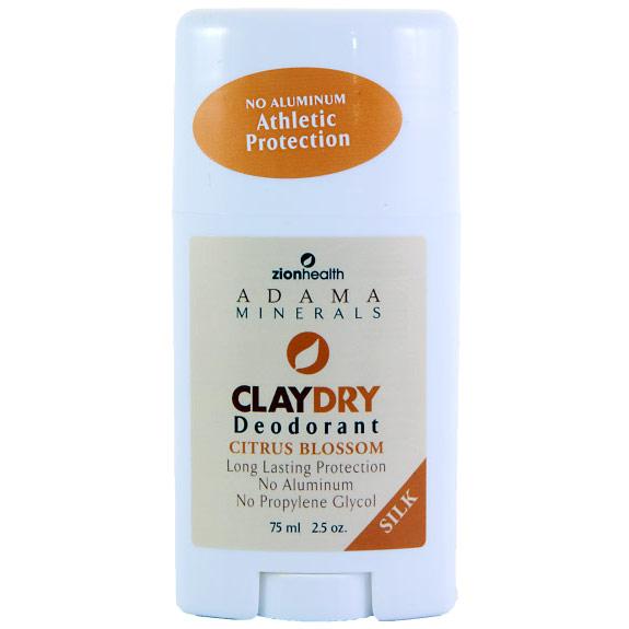 Adama Minerals Clay Dry Silk Deodorant, Citrus Blossom, 2.5 oz, Zion Health