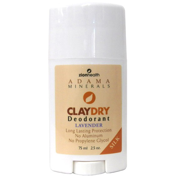 Adama Minerals Clay Dry Silk Deodorant, Lavender, 2.5 oz, Zion Health