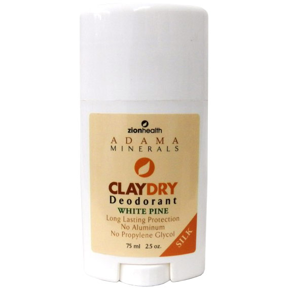 Adama Minerals Clay Dry Silk Deodorant, White Pine, 2.5 oz, Zion Health