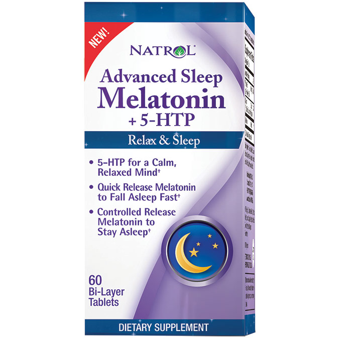Advanced Sleep Melatonin Plus 5-HTP, 60 Bi-Layer Tablets, Natrol