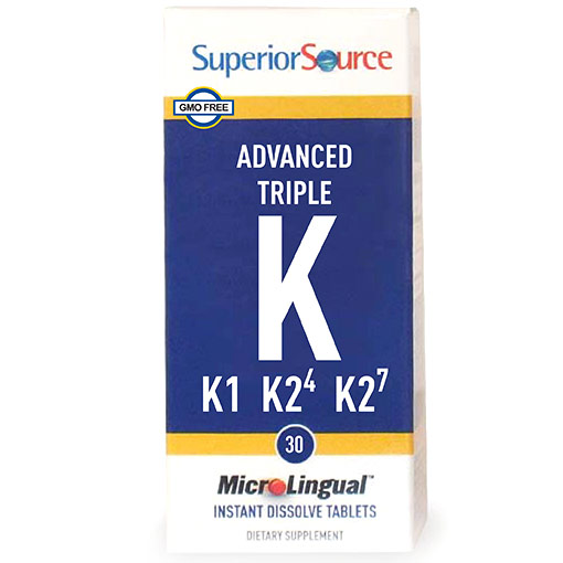 Advanced Triple K (500 mcg K1 / 500 mcg K2-MK4 / 50 mcg K2-MK7), 30 Instant Dissolve Tablets, Superior Source