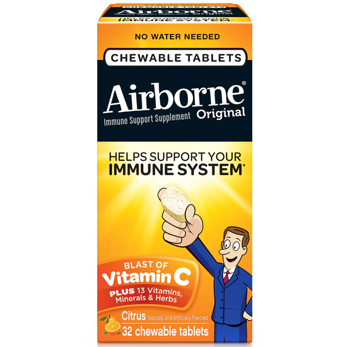 Airborne Chewable Tablets - Citrus, Immune Support Supplement, 32 Tablets
