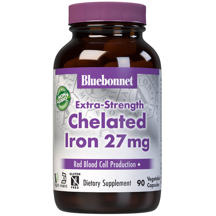 Albion Extra Strength Chelated Iron 27 mg, 90 Vcaps, Bluebonnet Nutrition