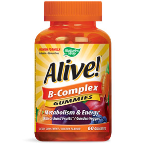 Alive! B-Complex Gummy Vitamin, Cherry Flavor, 60 Gummies, Natures Way