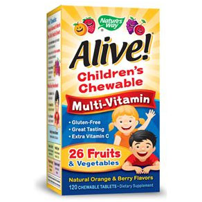 Alive! Childrens Multi-Vitamin Chewable, 120 Tablets, Natures Way