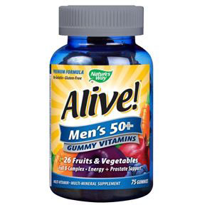 Alive! Men's 50+ Gummy Vitamins, Chewable Multi-Vitamins, 75 Chews, Nature's Way