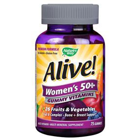 Alive! Womens 50+ Gummy Vitamins, Chewable Multi-Vitamins, 75 Chews, Natures Way