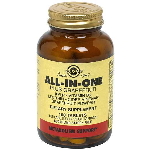 All-in-One Plus Grapefruit (Lecithin, B-6, Kelp, Cider Vinegar Grapefruit Powder), 100 Tablets, Solgar