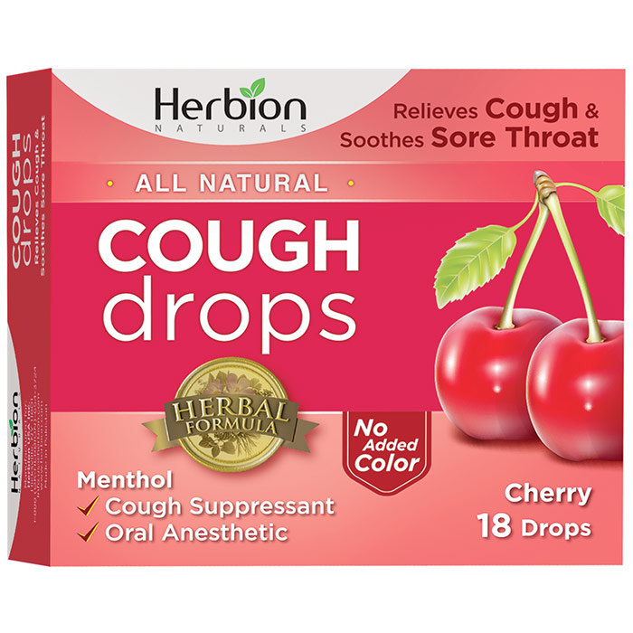 All Natural Cough Drops - Cherry, 18 Lozenges, Herbion