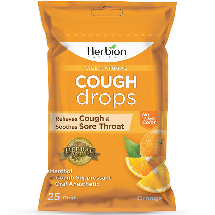 All Natural Cough Drops - Orange Pouch, 25 Lozenges, Herbion