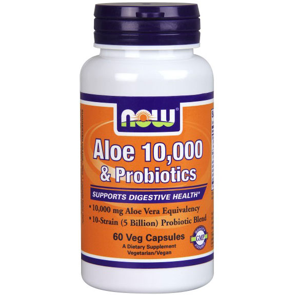 Aloe 10,000 & Probiotics, 60 Vegetarian Capsules, NOW Foods