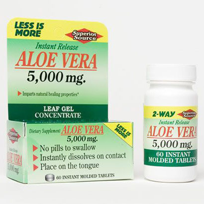 Superior Source Aloe Vera 25 mg (from Leaf Gel 200 to 1 Concentrate), 60 Instant Dissolve Tablets, Superior Source