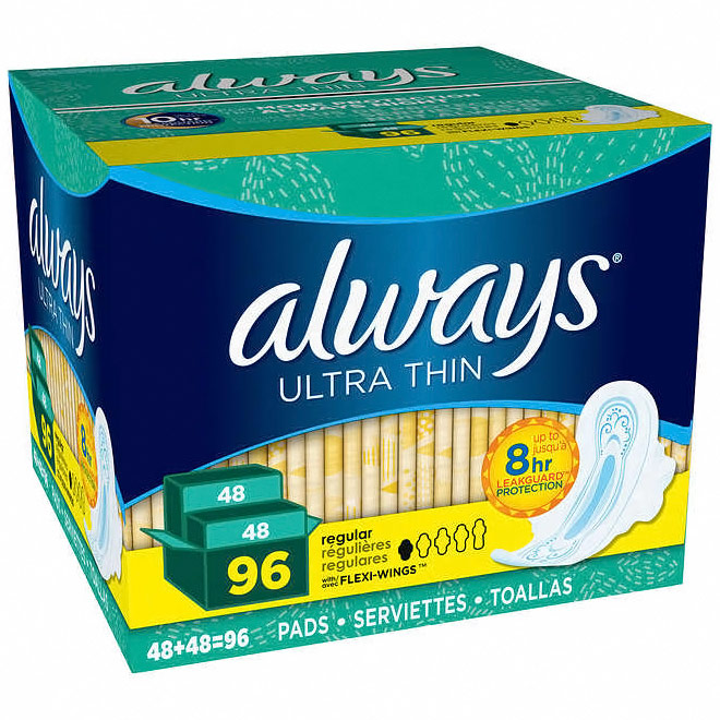 Always Ultra Thin Pads with Flexi-Wings, Regular Absorbency, 96 ct