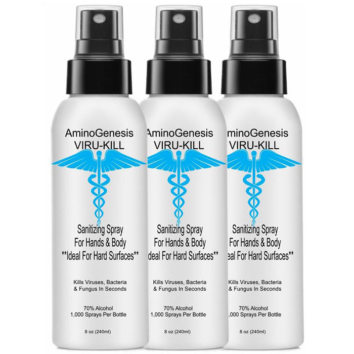 AminoGenesis Viru-Kill Sanitizing Spray with 70% Alcohol, 8 oz x 3 Bottles