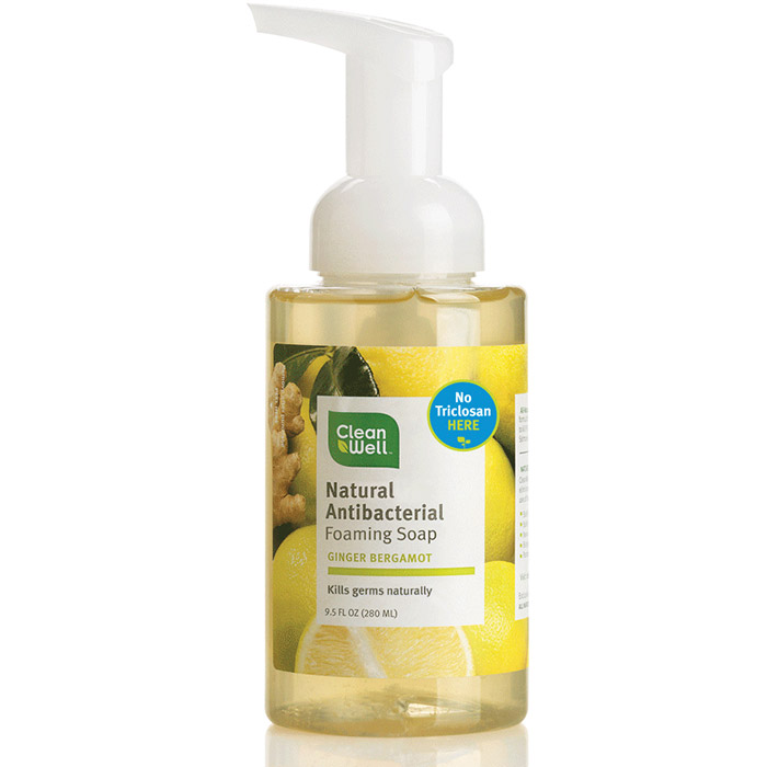 CleanWell All Natural Antibacterial Foaming Hand Soap, Ginger Bergamot, 9.5 oz, CleanWell