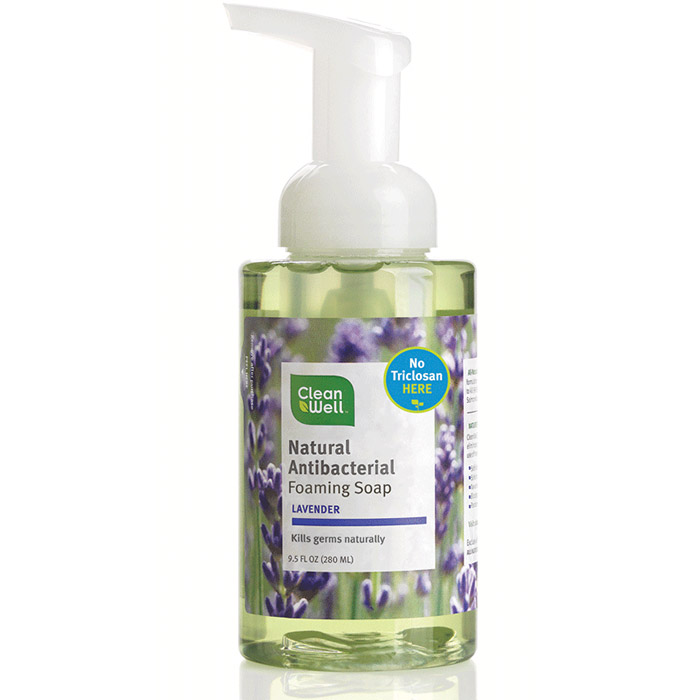 CleanWell All Natural Antibacterial Foaming Hand Soap, Lavender, 9.5 oz, CleanWell