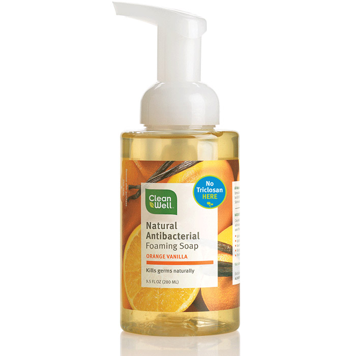 CleanWell All Natural Antibacterial Foaming Hand Soap, Orange Vanilla, 9.5 oz, CleanWell