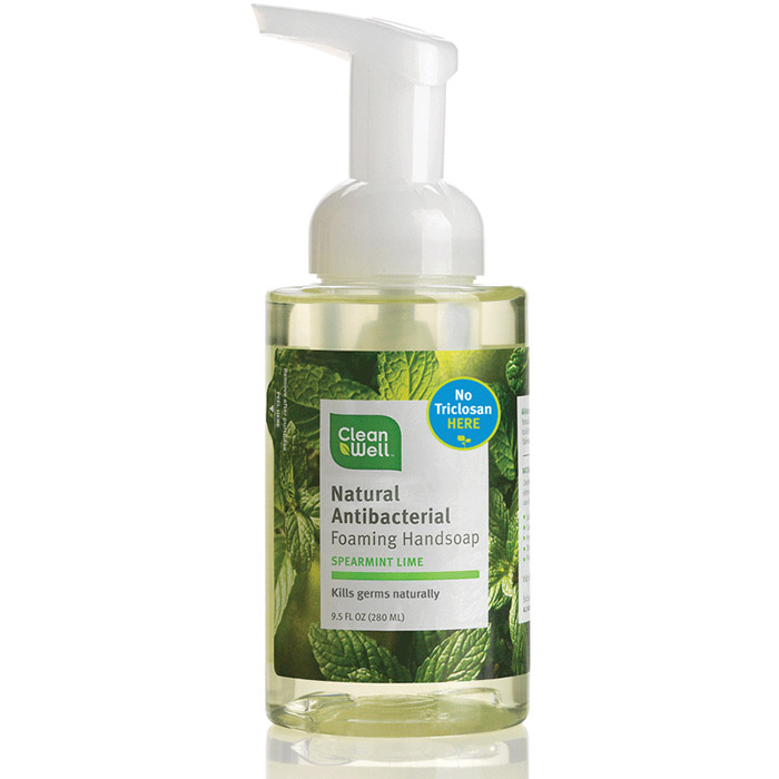 CleanWell All Natural Antibacterial Foaming Hand Soap, Spearmint Lime, 9.5 oz, CleanWell