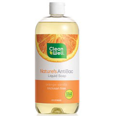 CleanWell Nature's AntiBoc Antibacterial Liquid Hand Soap Refill, Orange Vanilla, 32 oz, CleanWell
