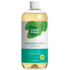 CleanWell Nature's AntiBoc Antibacterial Liquid Hand Soap Refill, Peppermint, 32 oz, CleanWell