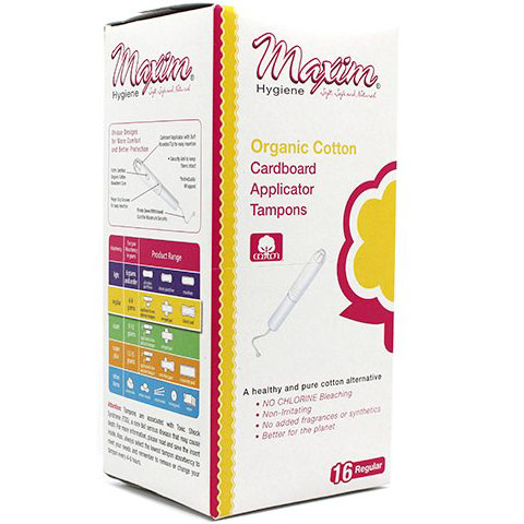 Organic Cotton Cardboard Applicator Tampons, Regular, 16 Count, Maxim Hygiene Products
