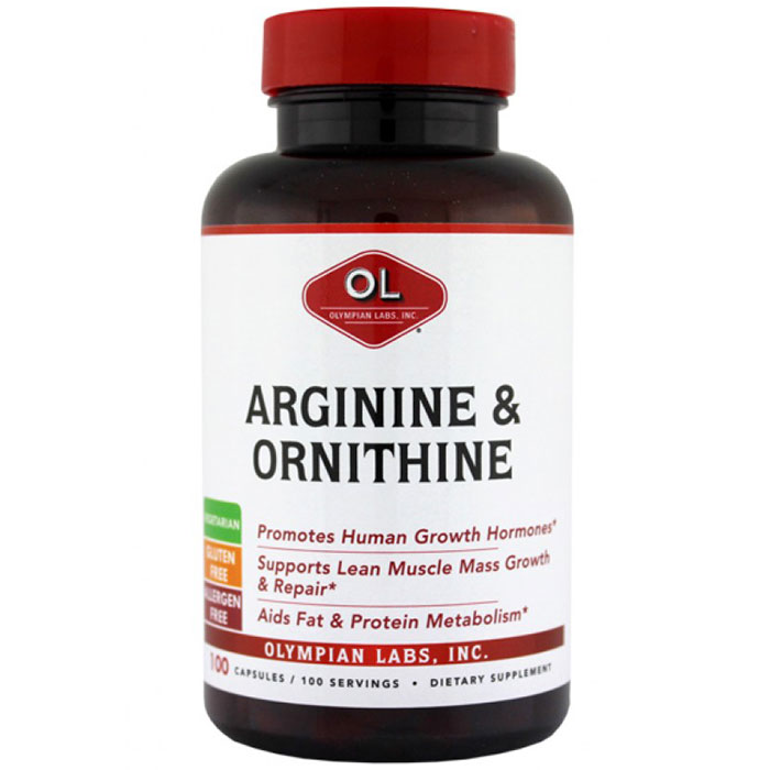 Arginine 500mg & Ornithine 250mg, 100 Capsules, Olympian Labs