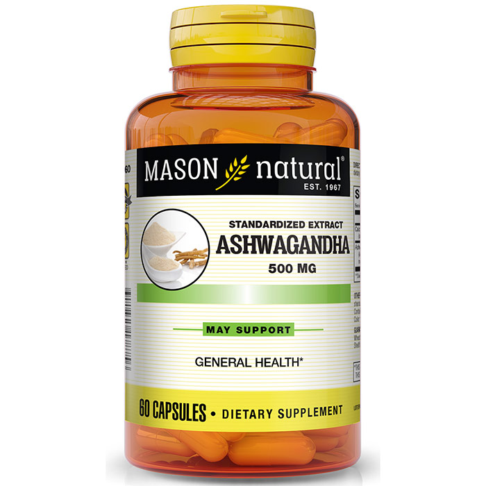 Ashwagandha, Standardized Extract, 500 mg, 60 Capsules, Mason Natural