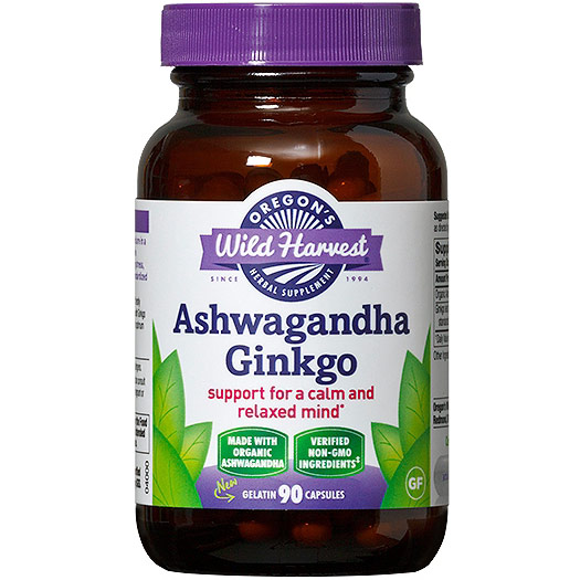 Ashwagandha Ginkgo, Organic, 90 Capsules, Oregons Wild Harvest