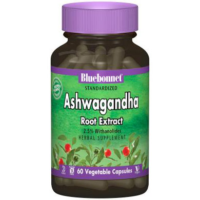 Standardized Ashwagandha Root Extract, 60 Vegetable Capsules, Bluebonnet Nutrition