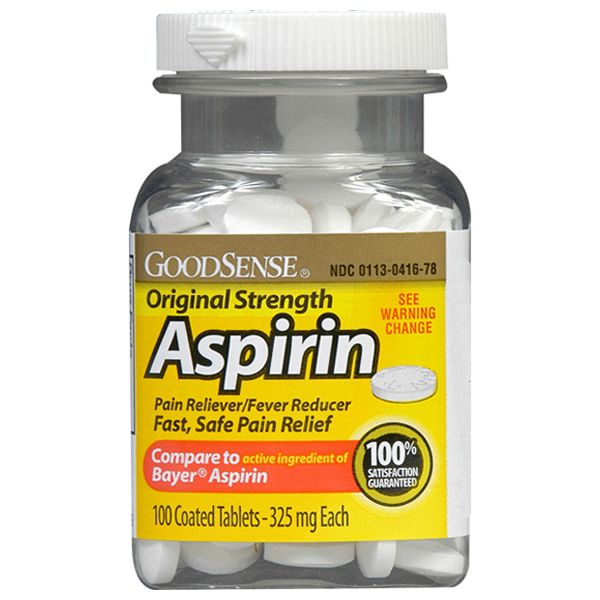 Aspirin 325 mg, Coated, 100 Tablets, GoodSense