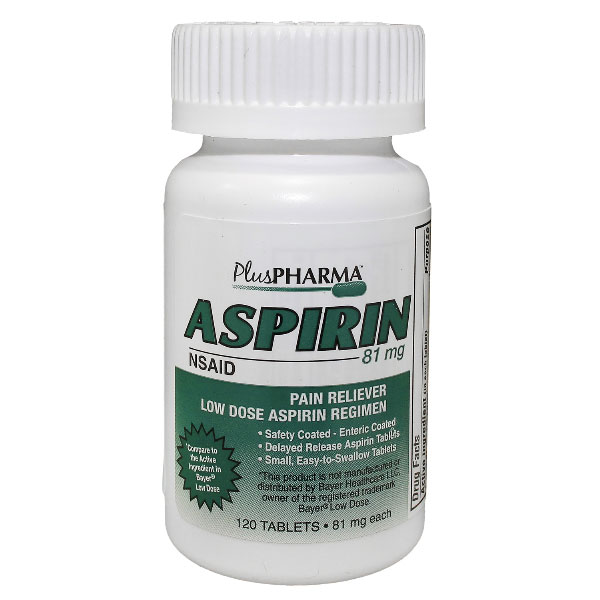 Aspirin 81 mg, Enteric Coatd, 120 Tablets, Plus Pharma