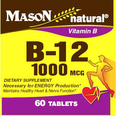 Vitamin B-12 1000 mcg, 60 Tablets, Mason Natural