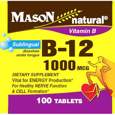 Vitamin B-12 Sublingual 1000 mcg, 100 Tablets, Mason Natural