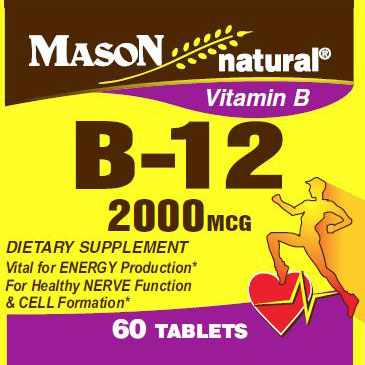 Mason Natural Vitamin B-12 2000 mcg, 60 Tablets, Mason Natural