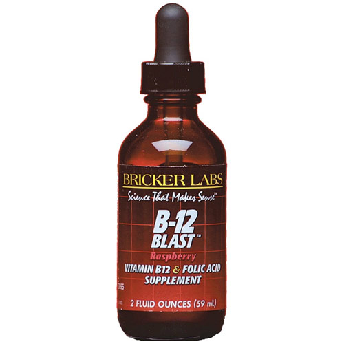 B-12 Blast, Liquid Vitamin B12 & Folic Acid, Raspberry, 2 oz, Bricker Labs