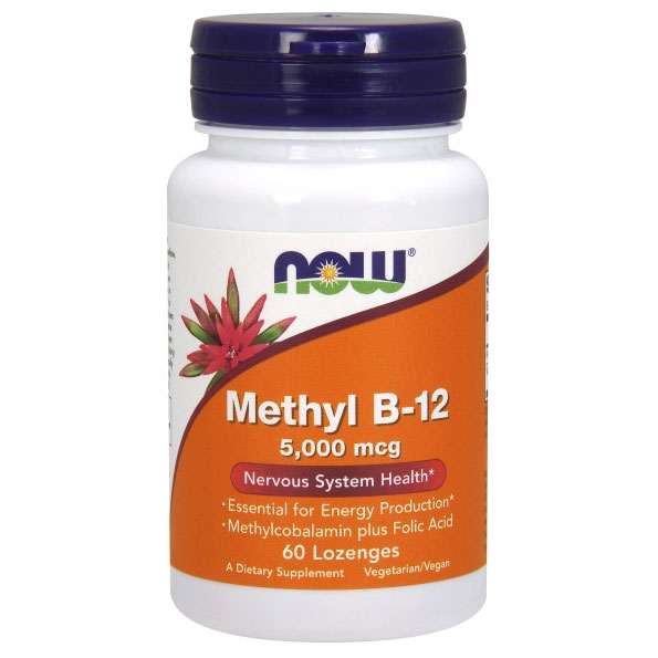 Methyl B-12 5000 mcg, Vitamin B12 with Folic Acid, 60 Lozenges, NOW Foods