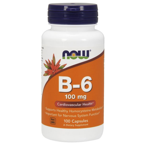 NOW Foods Vitamin B-6 100 mg, 100 Capsules, NOW Foods