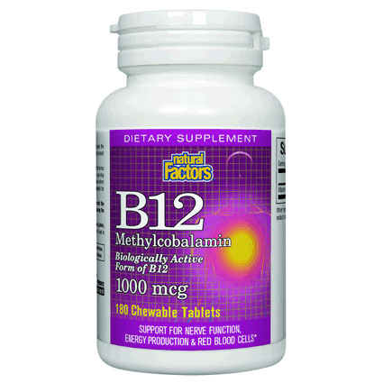 Vitamin B12 Methylcobalamin 1000 mcg, 180 Chewable Tablets, Natural Factors